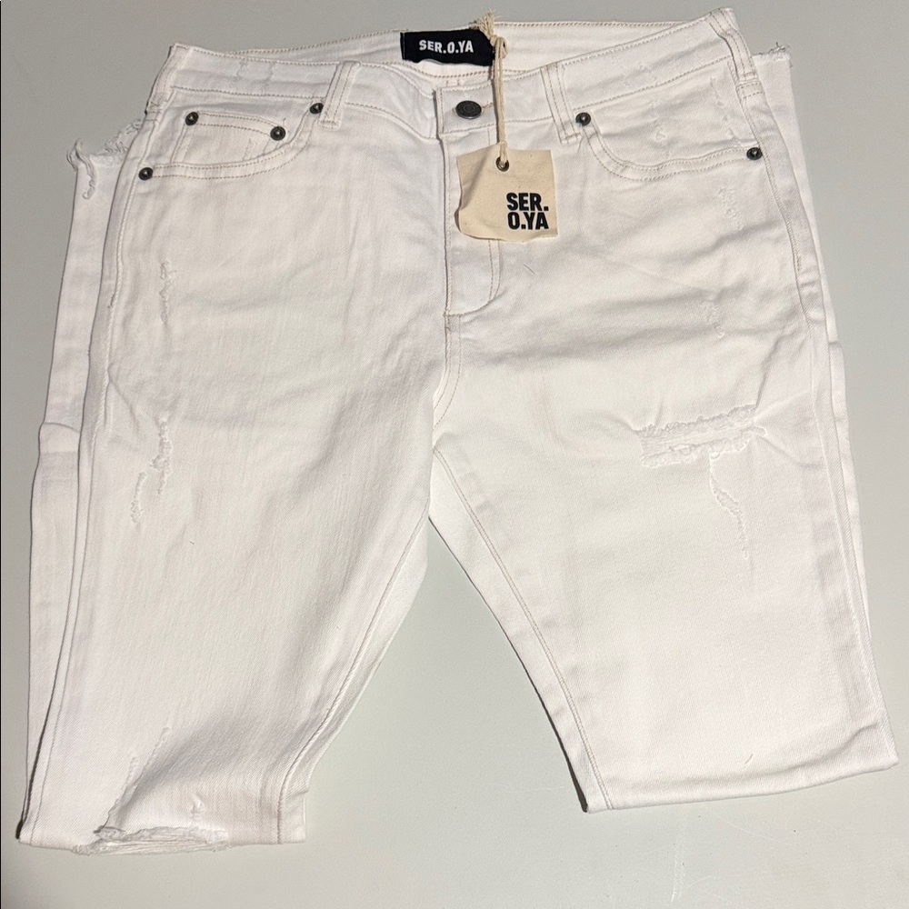 SER.O.YA Men’s Slim White Distressed Jeans